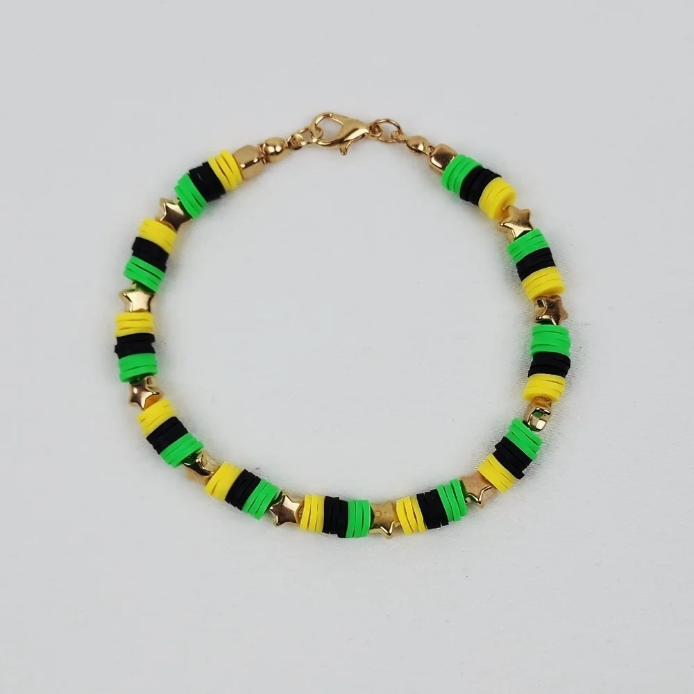 Handmade Black Green And Yellow Star Bracelet